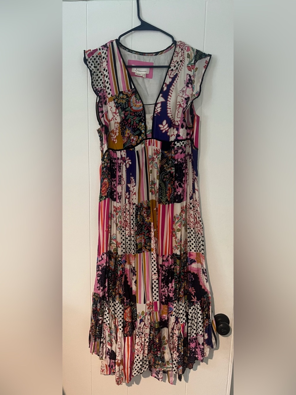 Anthropologie Floral Patchwork Midi Dress in Purple and Pink- size 6 - Picture 2 of 3